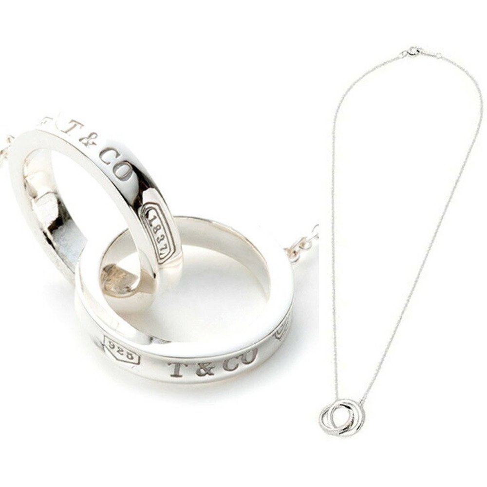 Tiffany 1837 Double Ring Interlocking Pendant Necklace Silver